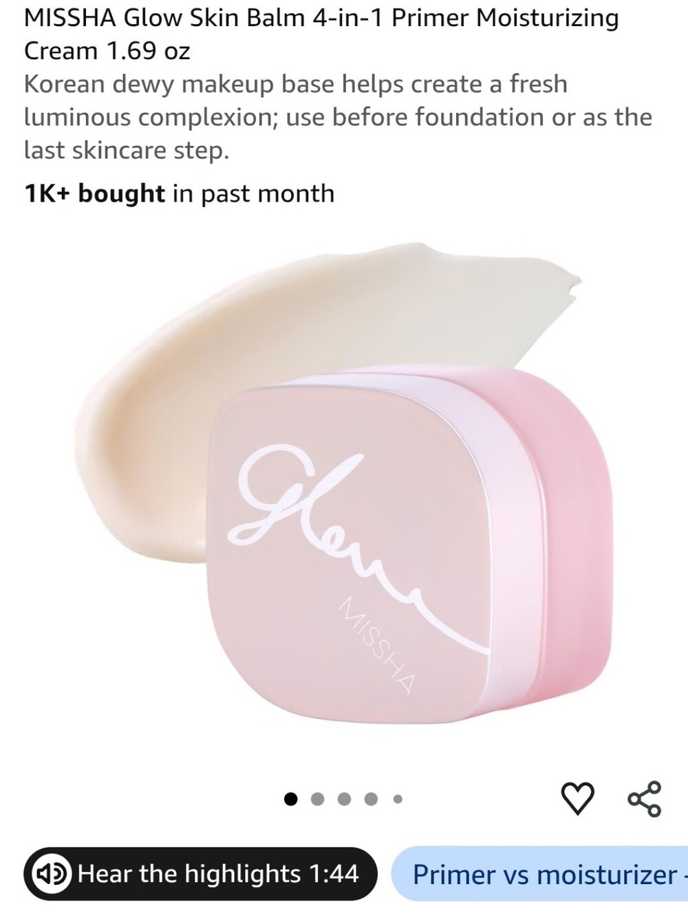 Glow Skin Balm 4-in-1 Primer Moisturizing Cream - Pink